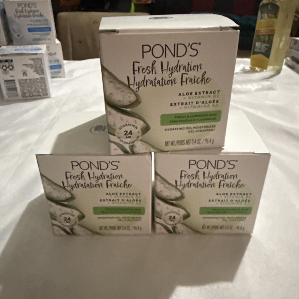 3 Pack Pond’s Fresh Hydration Gel Moisturizer Aloe Extract/Vitamin B3 3.4oz Each
